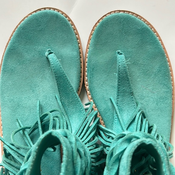 Coconuts by Matisse Juno Suede Fringe Sandals Gladiator Turquoise 8M - Picture 6 of 16